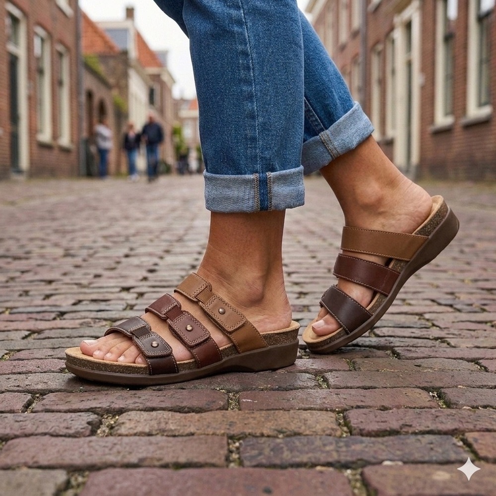 Clarks Collection Slide Sandals Brown Multi Strap Wedge Women's 11 **NEW**